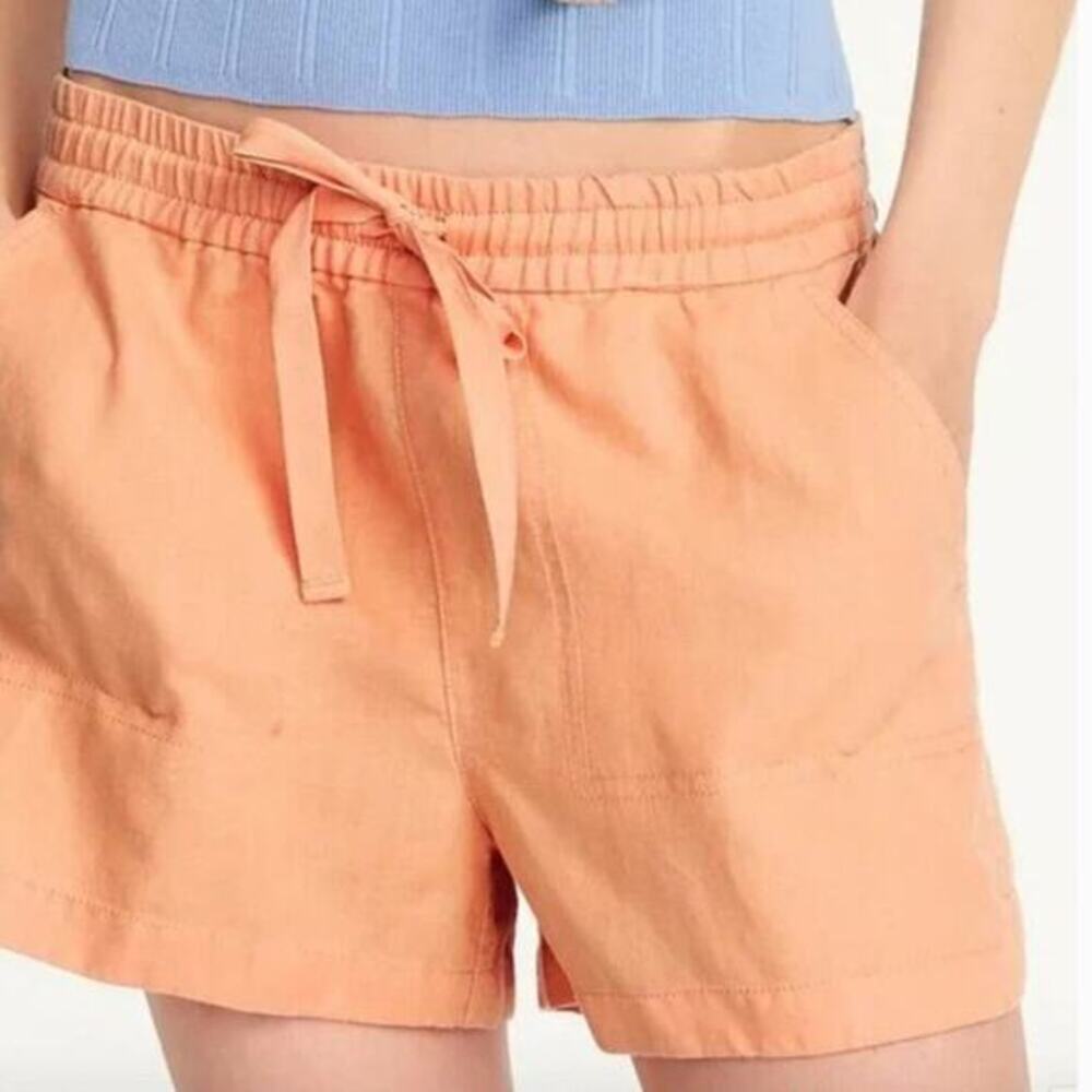 J.Crew Seaside Linen Blend Pull On Shorts Orange Peach Drawstring Elastic Waist